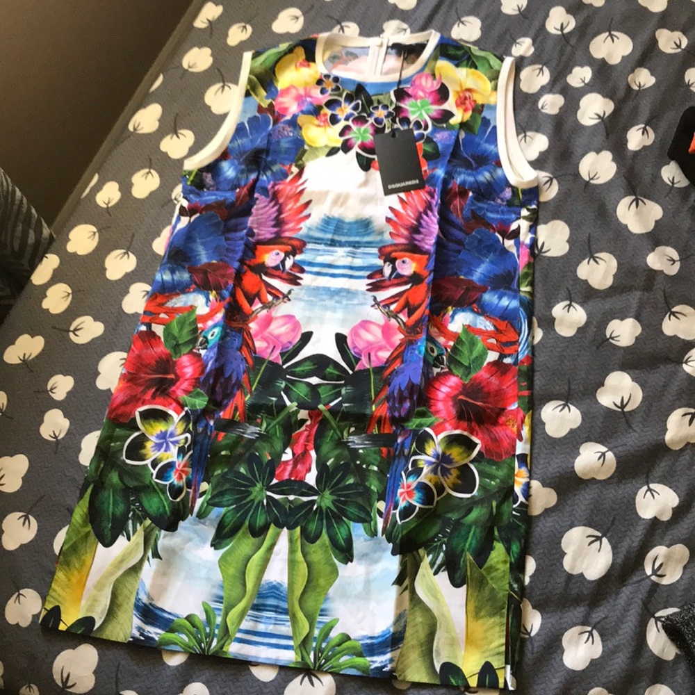 DSQUARED2 tropical print 100% cotton dress